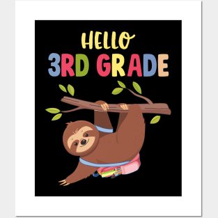 Funny Hello 3rd Grade Gift Back To School Sloth Posters and Art